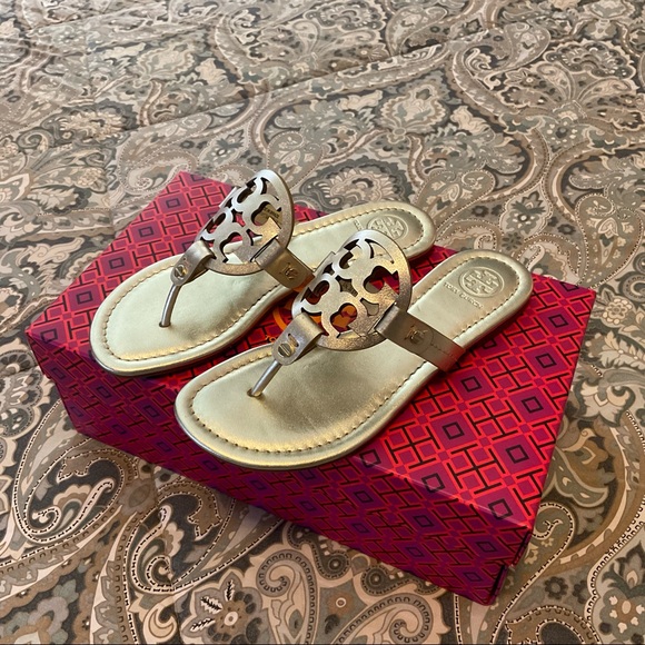 NIB Tory Burch Miller Spark Gold Metallic Sandals Womens Sz 5.5 M - Picture 5 of 12